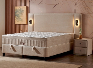 SERABED Kárpitozott ágykeretek fém szerkezettel, ágyneműtartóval