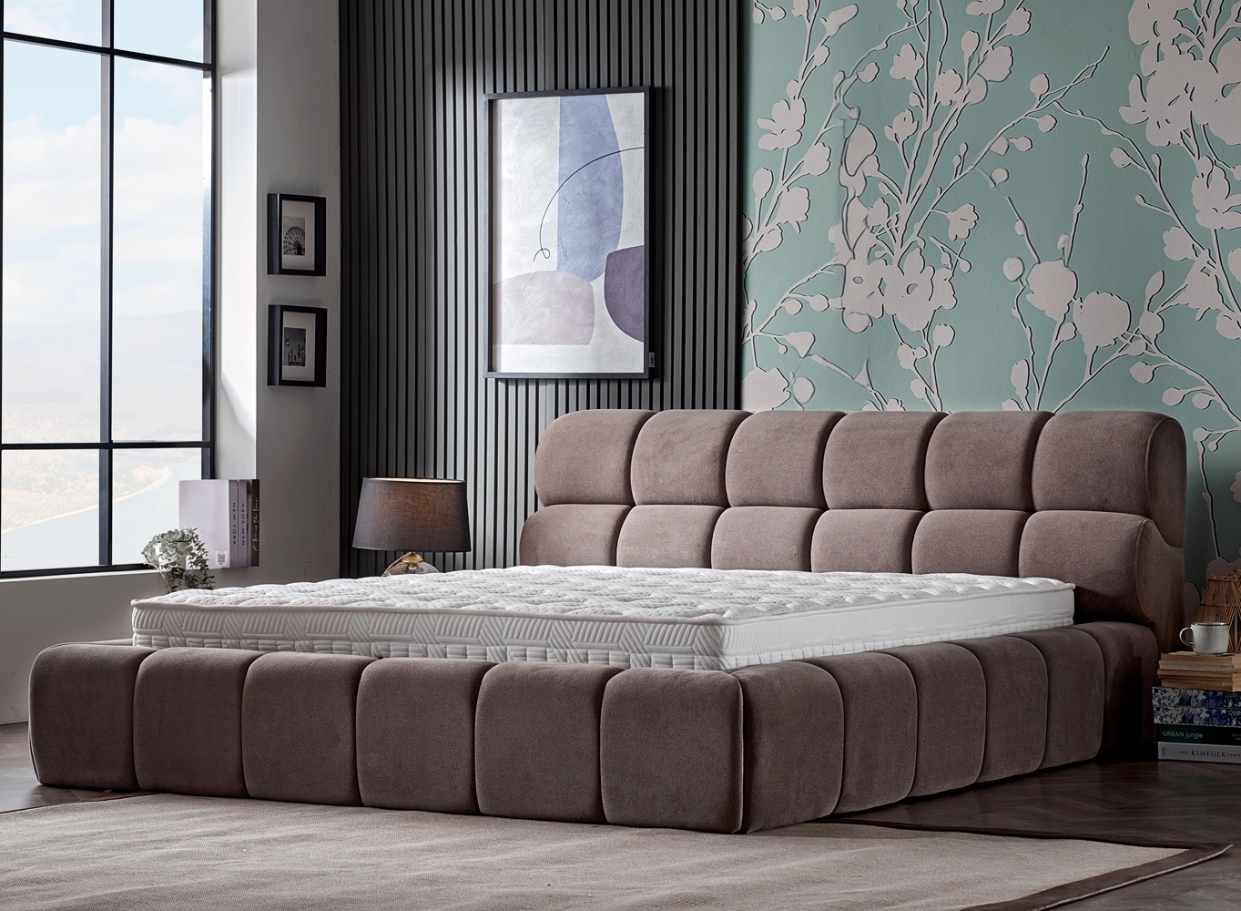 SERABED Kárpitozott ágykeretek fém szerkezettel, ágyneműtartóval